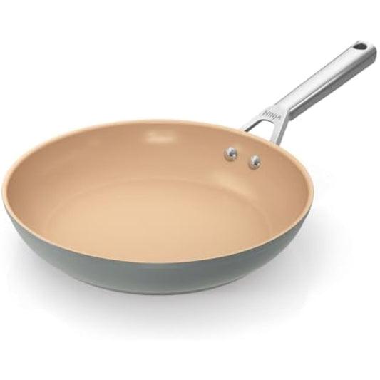 Ninja Extended Life 28cm Ceramic Frying Pan, Non-Stick (No PFAs, PFOAs, Lead or Cadmium), Induction Compatible, Stainless Steel Handle, Oven Safe to 285°C, Grey & Terracotta, CW90028EUUKDB