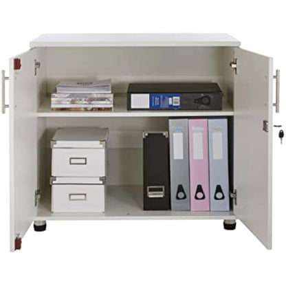 MMT Storage Cupboard, Storage Cabinet, File Cabinet for Office Documents, Garage Tools, Utility, White Wood , Lockable, 31.5" Long