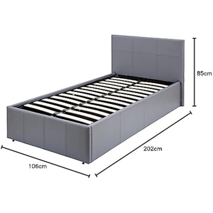 GFW Classic Leather Upholstered Ottoman Storage Bed With Gas Side Lift & Under Bed Storage, Single, Grey
