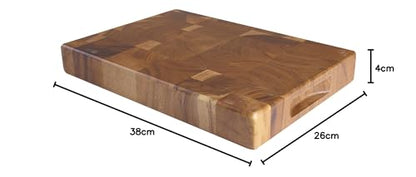 T&G Tuscany Rectangular End Grain Chopping Board with Finger Grooves in Acacia, Medium, 38 x 26 x 4 cm