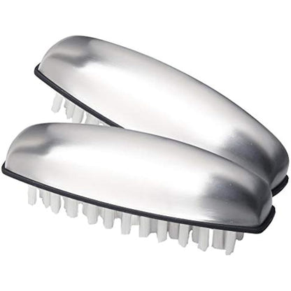 kuou Stainless Steel Nail Brush, 2 Pieces Hard Bristle Hand Wash Brushes Nail Clean Brush Handle Nail Finger Tip Scrubbing Brush Nail Brushes for Cleaning Nails and Toes Nails