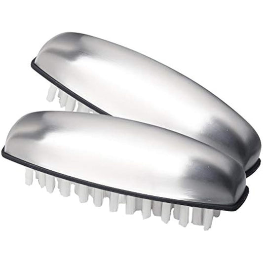 kuou Stainless Steel Nail Brush, 2 Pieces Hard Bristle Hand Wash Brushes Nail Clean Brush Handle Nail Finger Tip Scrubbing Brush Nail Brushes for Cleaning Nails and Toes Nails