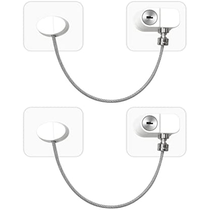 2 Pack Window Safety Locks with Keys, NewBinn Child Baby Safety Security Refrigerator Locks Cable, Adhesive Window Opening Restrictors Security Locks for Fridge Freezer Childproof