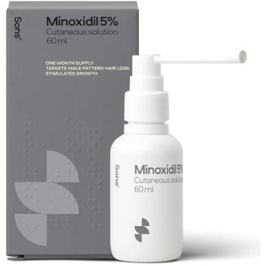 Sons Minoxidil 5% Cutaneous Solution for Men, Hair Regrowth & Thickener Formula, For Hair Loss & Thinning, Reactivates Shrunken Follicles, Precision Application System, 1 Month Supply Made in Europe