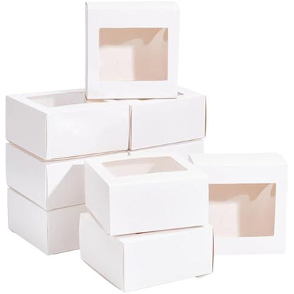 BENECREAT 18Packs 12x12x6cm Clear PVC Square Window Gift Boxes, White Kraft Paper Present Boxes for Showers, Weddings, Birthday Parties