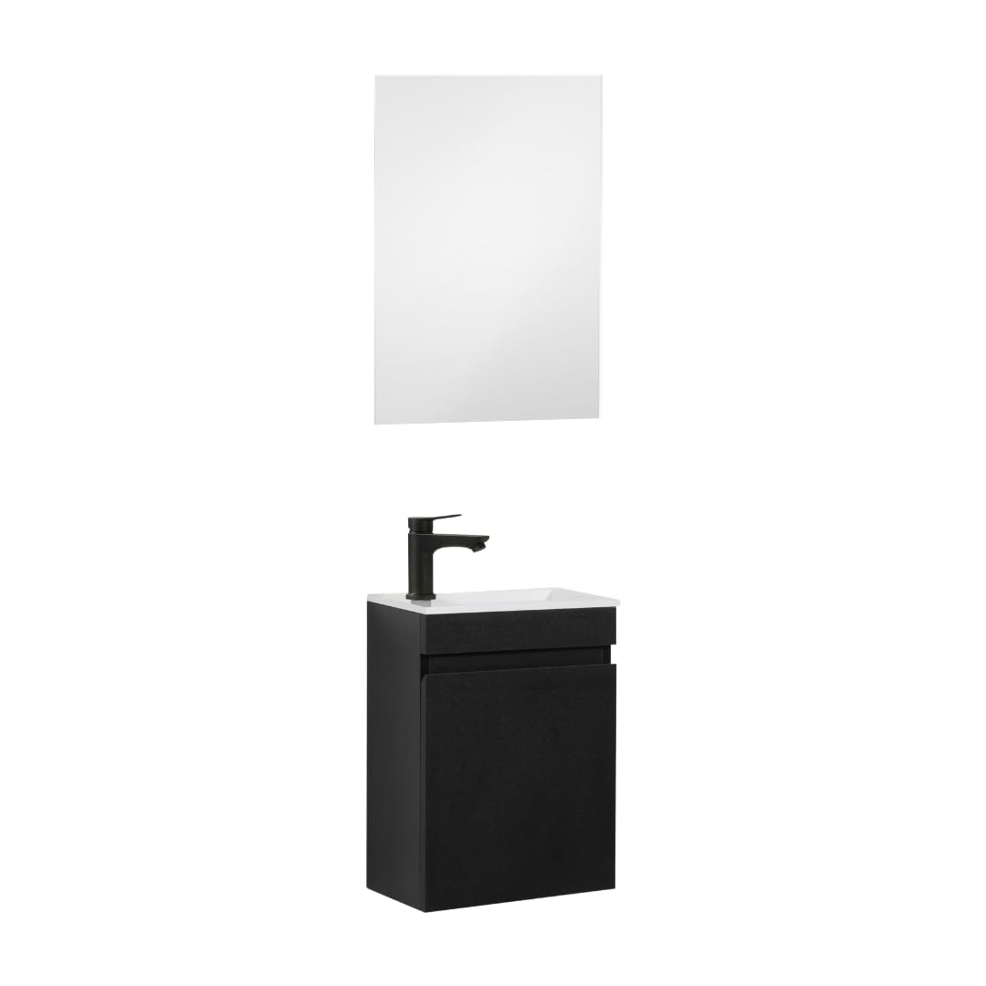 Kometmöbel Cloakroom Vanity Unit With Wash Basin Bathroom Vanity 40cm Wall Hung (Black 40cm, With Mirror)