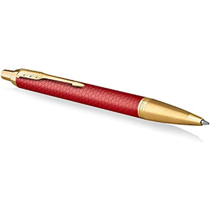 Parker IM Ballpoint Pen | Premium Red Lacquer with Gold Trim | Medium Point with Blue Ink Refill | Gift Box