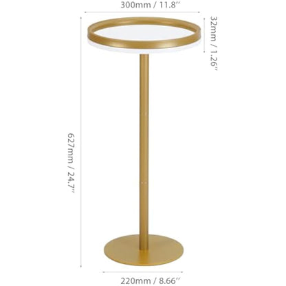 ZEXVIDA Small Round Coffee Table for Small Spaces,Drink Table for Living Room, Bedroom, Bathroom,Balcony (White Gold)