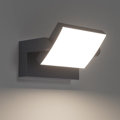 Klighten 24W LED Wall Light Outdoor Indoor Waterproof IP65, Adjustable Aluminum Wall Lamp, Modern Outside Light Mains Powered for Entrance Garden Terrace, 1500LM, Anthracite, Natural White 4000K