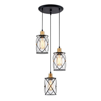WUZUPS Chandelier Semi Flushmount Industrial 3-Light Pendant Ceiling Light Fixture Clear Seeded Glass Shade for Entryway Porch Foyer Kitchen Dining