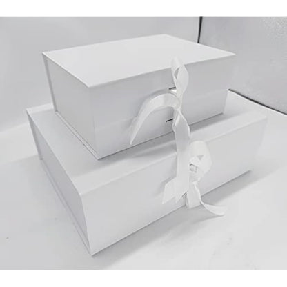 White Gift Box, 23.5 x17 x10 cm Gift Box with Magnetic Lids and Silk Ribbon Specially Designed for Present Birthdays, Holidays, Anniversaries Gift Packaging