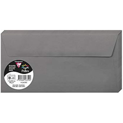 Clairefontaine - Ref 5635C - Pollen Adhesive Envelopes (Pack of 20) - DL Sized, 120gsm Paper, Printer-Compatible, Acid Free, Adhesive Strip for Easy Seal - Dark Grey