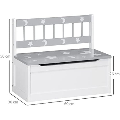 ZONEKIZ 2 In 1 Wooden Toy Box, Kids Storage Bench, Toy Chest with Safety Rod - Grey