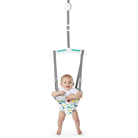 Bright Starts, Door Jumper & Bouncer - Playful Parade with Padded Seat & Taggie Tags, Door Frame Clamp, Adjustable Strap, Easy Storage & Transport, Ages 6 Months +