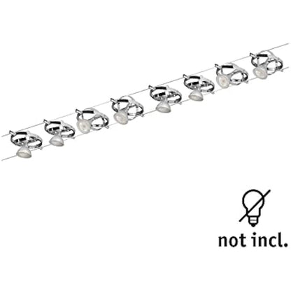 Paulmann 94153 Cable Lighting System – Cardan Set Ceiling Light Metal Wire System for Dimmable GU5.3 LED Lamps - Suitable for Max 8 x 10 Watt Bulbs, Comes Without Bulbs - Matt Chrome