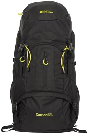 Mountain Warehouse Carrion 65L Rucksack - Padded Airmesh Back Daypack Bagback with Ladder Lock, Rain Cover & Lots Of Pockets - All Season Camping, Hiking & Outdoors