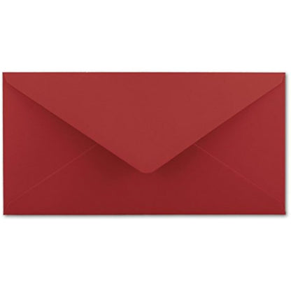Gummed Envelopes | DL Format 110 x 220 mm | Completely Coloured Paper | Postal Envelopes without Window | Ideal for Christmas, Greetings and Invitation Cards | FarbenFroh Series 150 Umschläge dark red