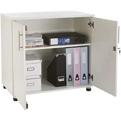 MMT Storage Cupboard, Storage Cabinet, File Cabinet for Office Documents, Garage Tools, Utility, White Wood , Lockable, 31.5" Long
