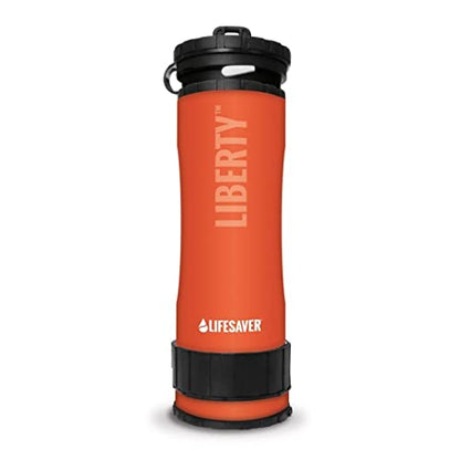 LifeSaver Liberty | Water Filter Bottle - 400ml Small Water Bottle & Water Purifier for Travel & Hiking, Lightweight Design, Removes 99.99% of Viruses, Bacteria & Cysts, Purifies 2000L (Orange)