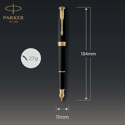 Parker Sonnet Fountain Pen | Matte Black Lacquer with Gold Trim | Fine Nib | Gift Box