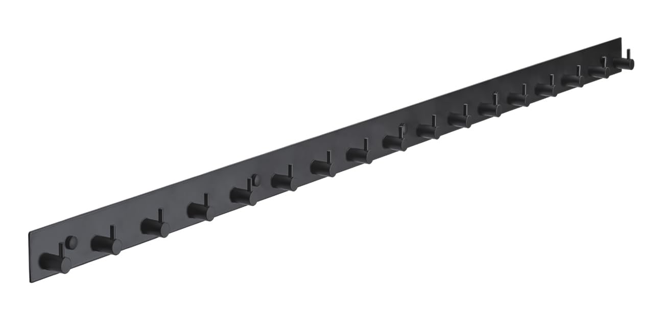 Brute Strength – Stainless Steel wall Coat Rack – Black – 17 Hooks · 116 cm