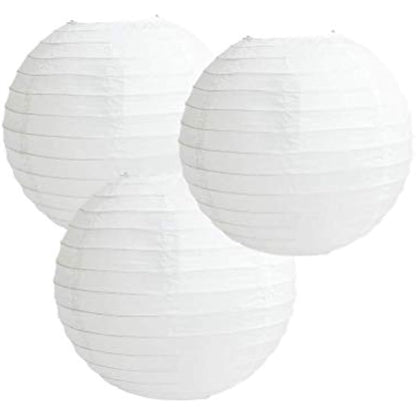 White Paper Lanterns Packs of 3 Round Paper Lanterns Lampshade Party Decorations (All White, 12" (30 Cm))