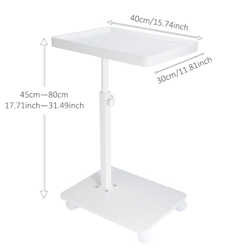 Shilanmei C Shaped Side Table Adjustable Height Wheeled Sofa Table White