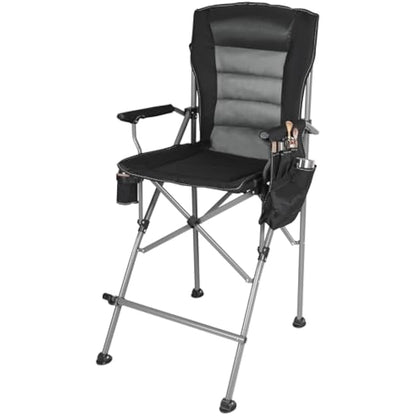 REDCAMP Tall Folding Chair with Footrest, Portable Artist Makeup Chair with Storage Side Bags, High Directors Chair for Camping, Heavy Duty Supports 300 lbs(Black gray)