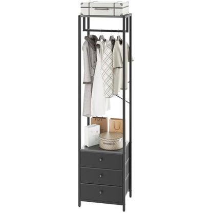 YMYNY Coat Rack with Non-woven Drawer, Freestanding Tall Closet Organizer, Tall Clothes Standing Dresser for Bedroom, Living Room, Entryway, 39×29×179CM Black HGR001B