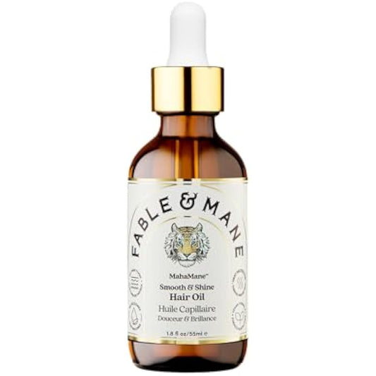 Fable & Mane Smooth & Shine Hair Oil, with UV Heat Protection. Post Wash Oil Reduces Frizz, Adds Instant Shine with Jojoba, Castor Oil and Ashwagandha (55ml)