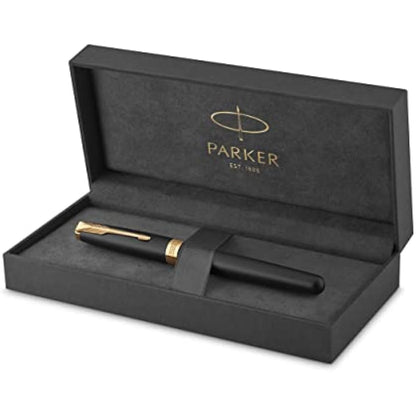 Parker Sonnet Rollerball Pen | Matte Black Lacquer with Gold Trim | Fine Point Black Ink | Gift Box