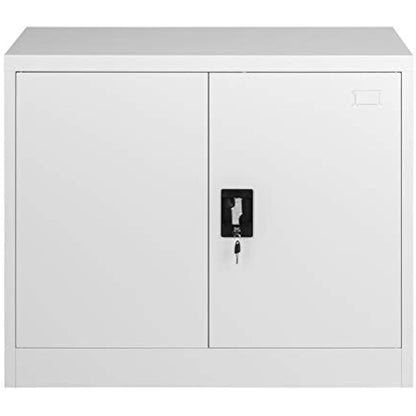 MMT Office Storage Cabinet, Metal Office Storage Cupboard with Lock, 2 Door Filing Cabinet with Adjustable Shelf, Garage, Workshop, Pantry Utility Cupboard, Powder Coated Grey, 90cm Wide