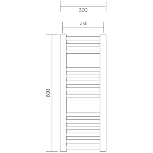 Greened House Brushed Brass Straight Heated Towel Rail 300mm W x 800mm H High Flat Central Heating Towel Radiator