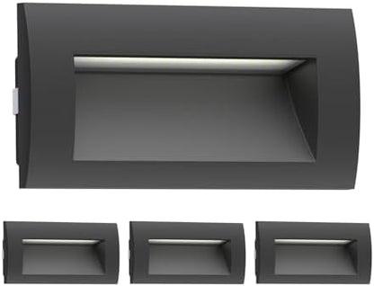 ledscom.de 4 LED recessed Wall Light ZIBAL, Downlight for Outdoors, IP65, Black matt, 140 x 70mm, 3.3 W, 209lm, Warm White