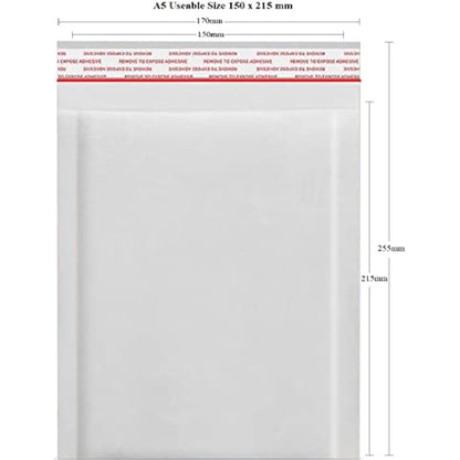 NaXew Padded Envelopes A5, with Easy Tear Strip Peel + Seal Bubble Mailer Bags Postal Wrap Envelope Cushioned Protective Packaging 150 x 215 mm (White A5, 10pcs)