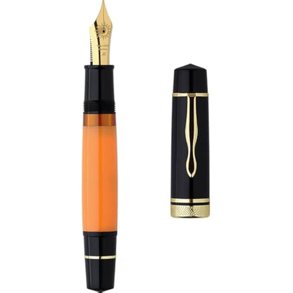 erofa Majohn P139#8 Medium Nib Fountain Pen with Box, Brass Piston System Large Capacity Writing Pen, Black Yellow