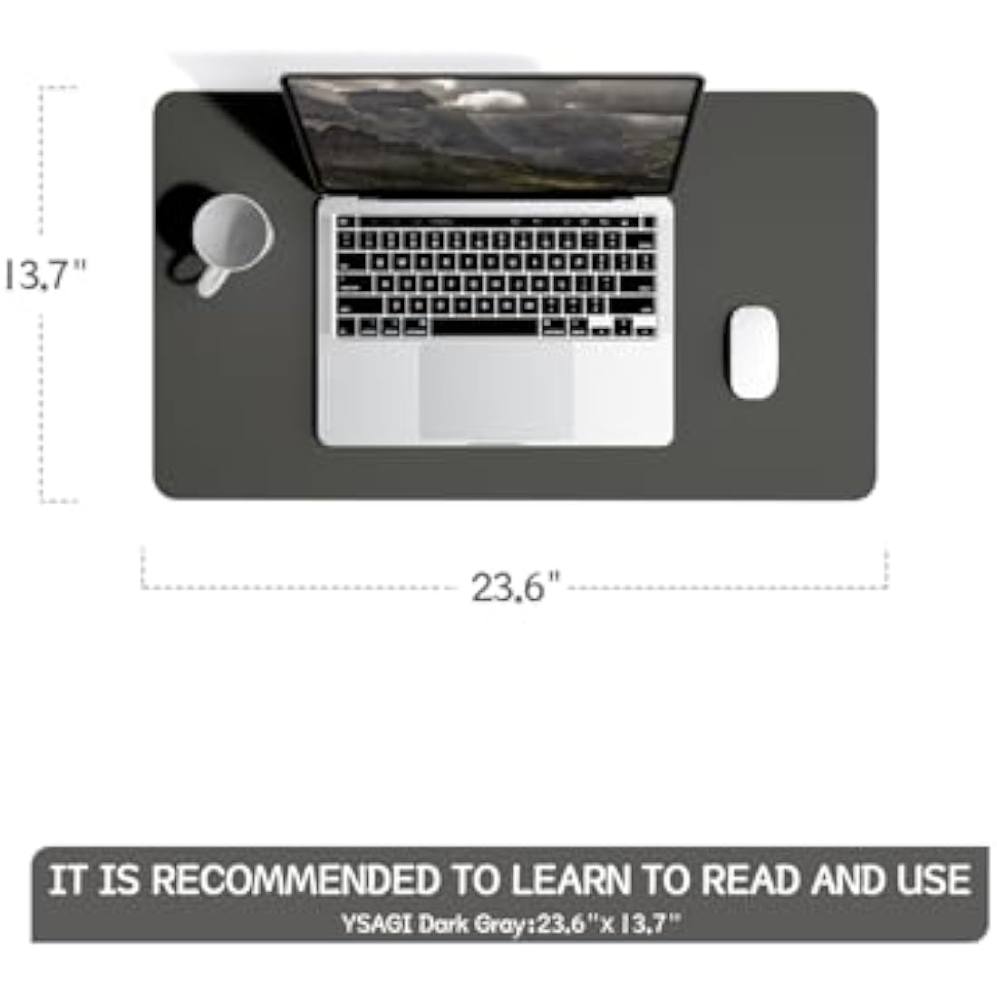 YSAGi Non-Slip Desk Pad, Waterproof PVC Leather Desk Table Protector, Ultra Thin Large Mouse Pad, Easy Clean Laptop Desk Writing Mat for Office Work/Home/Decor (60 x 35 cm, Dark Gray)