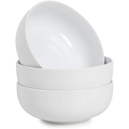 WishDeco Large Soup Bowls Set of 3, Ceramic Salad Bowls 1100ml, White Pasta Bowl, Serving Bowl for Noodle Ramen, Fruit, Dessert, Cereal
