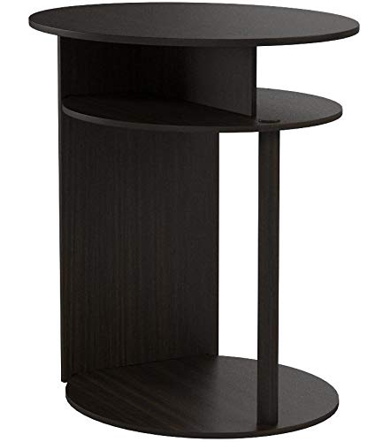 Furinno JAYA Side Table Set of 2, 3-Tier Round End Table with Oval Tabletop, Night Stand, Bedside Table with Open Shelf, for Living Room, Bedroom