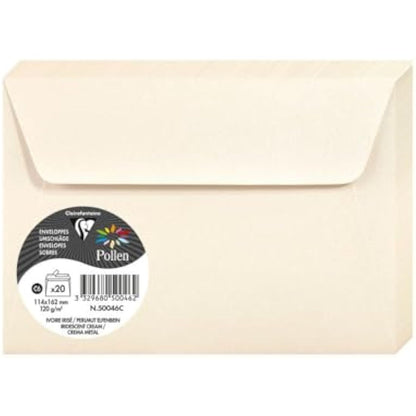Clairefontaine - Ref 50046C - Pollen Iridescent Adhesive Envelopes (Pack of 20) - C6 (114 x 162mm) in Size, 120gsm Paper, Easy-to-Peel Adhesive Strip - Cream