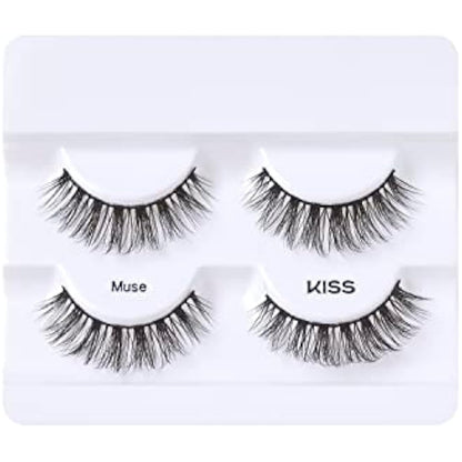 KISS Lash Couture Faux Mink Collection Double Pack of False Lashes, Muse, Ultrafine, Tapered, Synthetic Fake Lashes includes Lash Glue