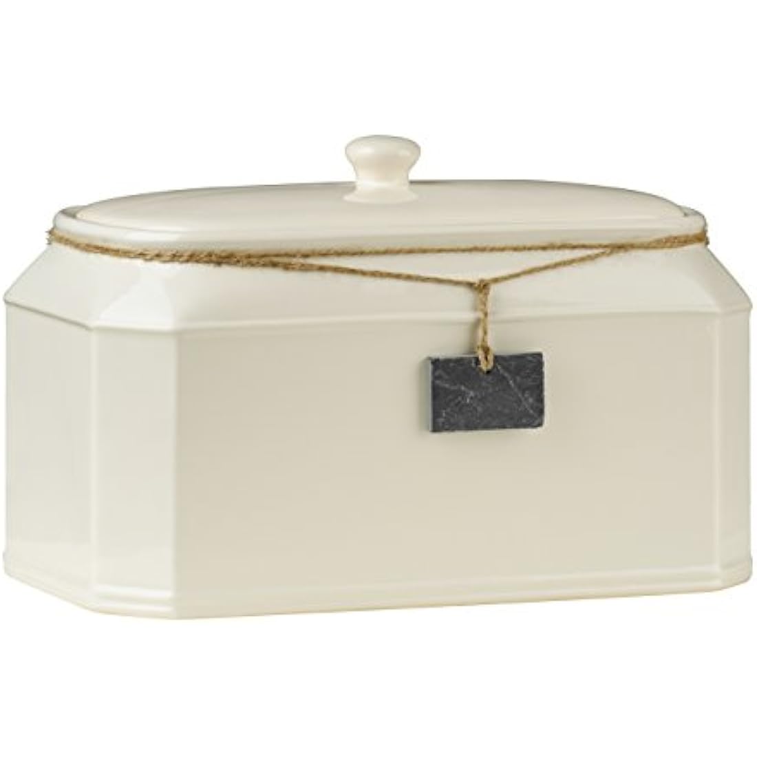 Premier Housewares Rural Touch Dolomite Bread bin Tagged Biscuit Tin with Lid Biscuit Jar Crock Bread Basket Bread Storage Cream 23H x 35W x 24D cm, 14 x 8 x 8