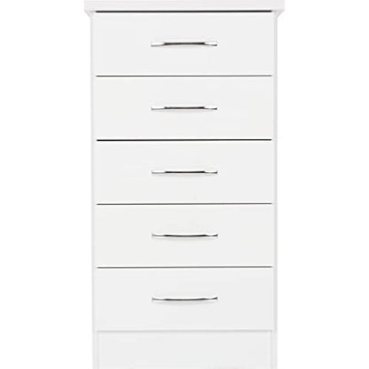 Seconique Nevada 5 Drawer Narrow Chest in White Gloss