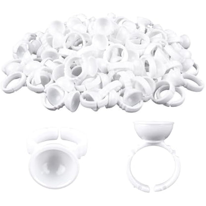 G2PLUS White Eyelash Glue Holder Ring - 100PCS Lash Extension Glue Rings - Small Disposable Plastic Glue Cups Rings for Eyelash Extension, Tattoo Application, Nails Extension