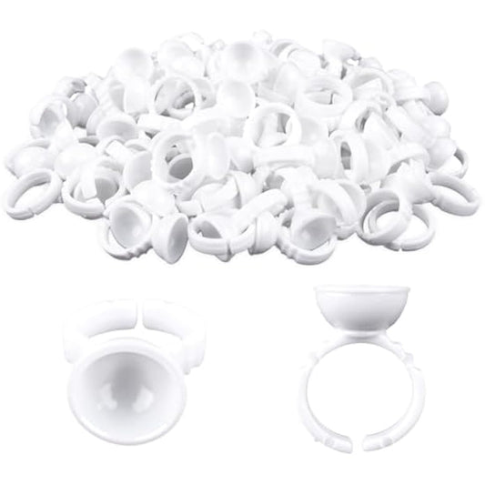 G2PLUS White Eyelash Glue Holder Ring - 100PCS Lash Extension Glue Rings - Small Disposable Plastic Glue Cups Rings for Eyelash Extension, Tattoo Application, Nails Extension