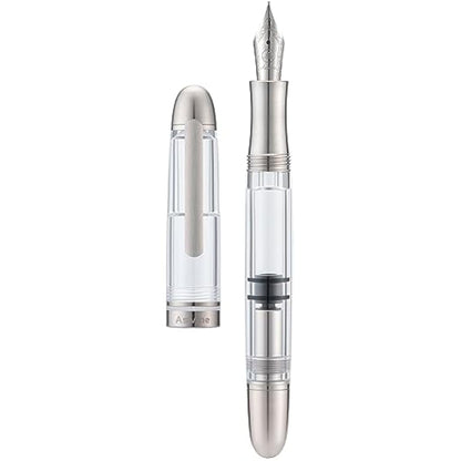 Asvine P36 Titanium Fountain Pen Piston Filling, Irdium Mediun Nib Clear Transparent Acrylic Smooth Writing Pen Case Set, Torpedo shape