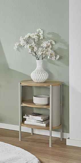HAKU Side Table Round Side table bedSide table natural Oak cashmere grey MDF Metal round coffee table – Dimensions: H 60 x Ø 44 cm Style: Modern