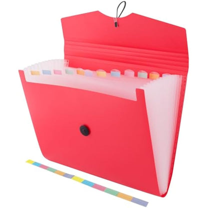 D.RECT | Expandable Expanding File | Document Organiser | Folders Expander for School - Office - Home | Expanding File Folders | Pockets Filing Box | 12 Compartments | Size: A4 | Colour: Red, 5580