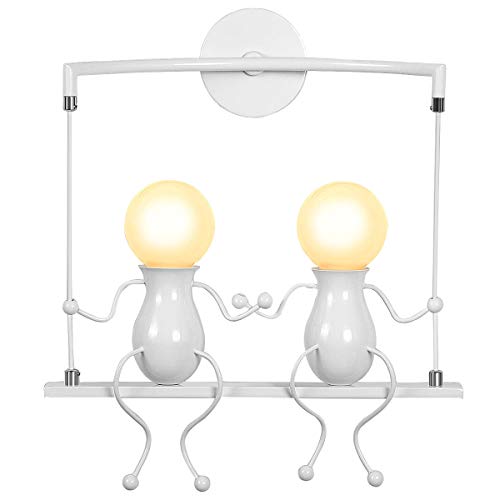 KAWELL Humanoid Creative Wall Light Modern Wall Lamp Simple Wall Sconce Art Deco Max 60W E27 Base Iron Holder for Children Room, Bedroom Bedside,