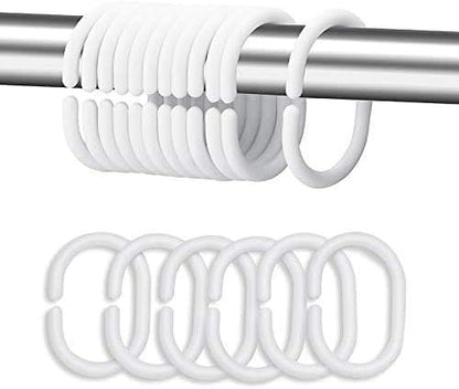 Plastic Shower Curtain Rings Hooks for Bathroom Shower Window Rod 24 Pack White
